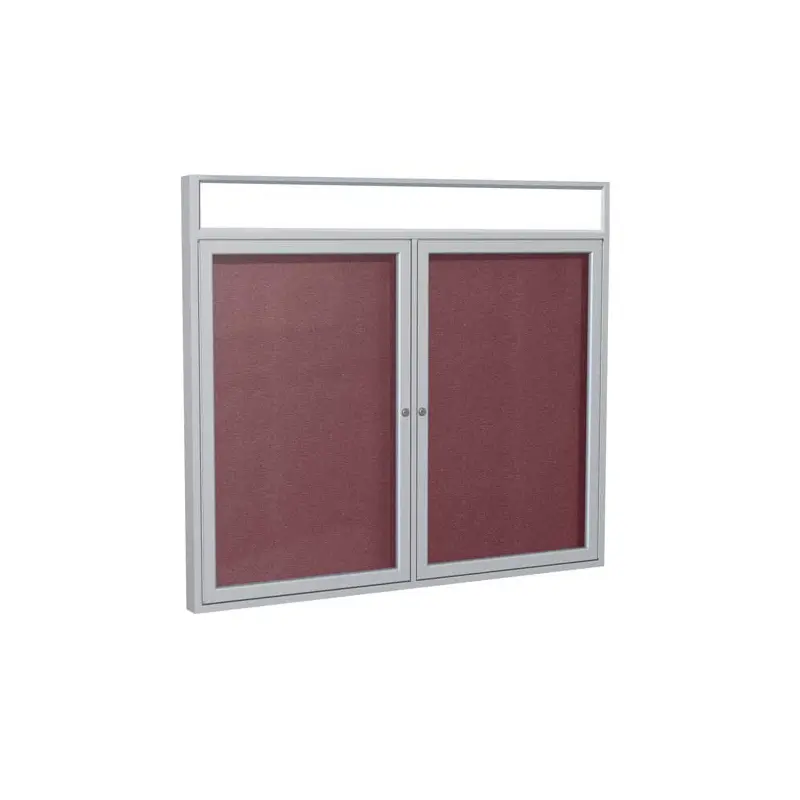 60" x 48" 2-Door Satin Alum Frame w/ Headliner Enclosed Vinyl Tackboard - Berry