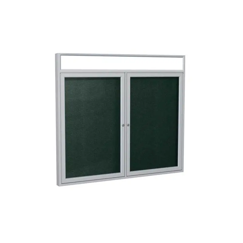 60" x 48" 2-Door Satin Alum Frame w/ Headliner Enclosed Vinyl Tackboard - Ebony