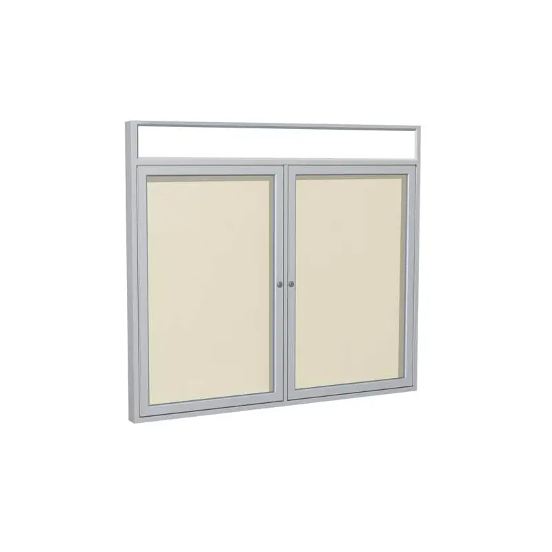 60" x 48" 2-Door Satin Alum Frame w/ Headliner Enclosed Vinyl Tackboard - Ivory