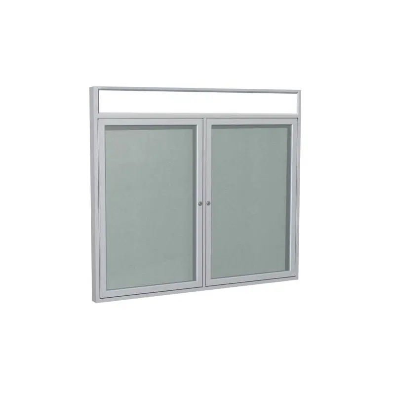 60" x 48" 2-Door Satin Alum Frame w/ Headliner Enclosed Vinyl Tackboard - Silver
