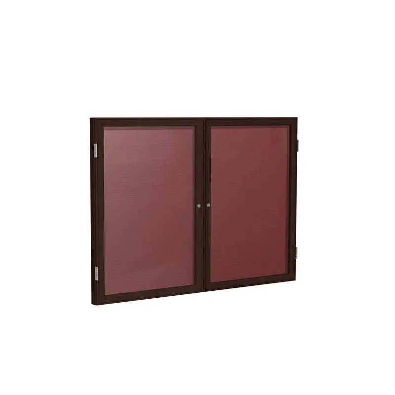 60" x 48" 2-Door Wood Frame Walnut Finish Enclosed Flannel Letterboard - Burgundy