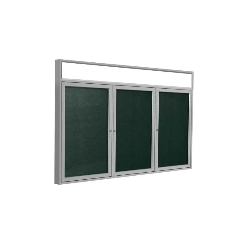 72" x 36" 3-Door Satin Alum Frame w/ Headliner Enclosed Vinyl Tackboard - Ebony