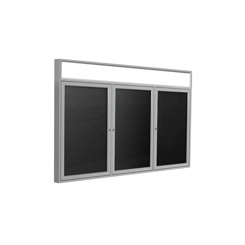 72" x 36" 3-Door Satin Alum Frame w/Illuminated Headliner Enclosed Vinyl Letterboard - Black