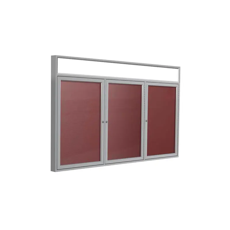 72" x 36" 3-Door Satin Alum Frame w/Illuminated Headliner Enclosed Vinyl Letterboard - Burgundy