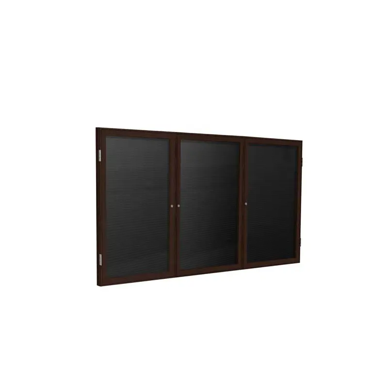 72" x 36" 3-Door Wood Frame Walnut Finish Enclosed Flannel Letterboard - Black