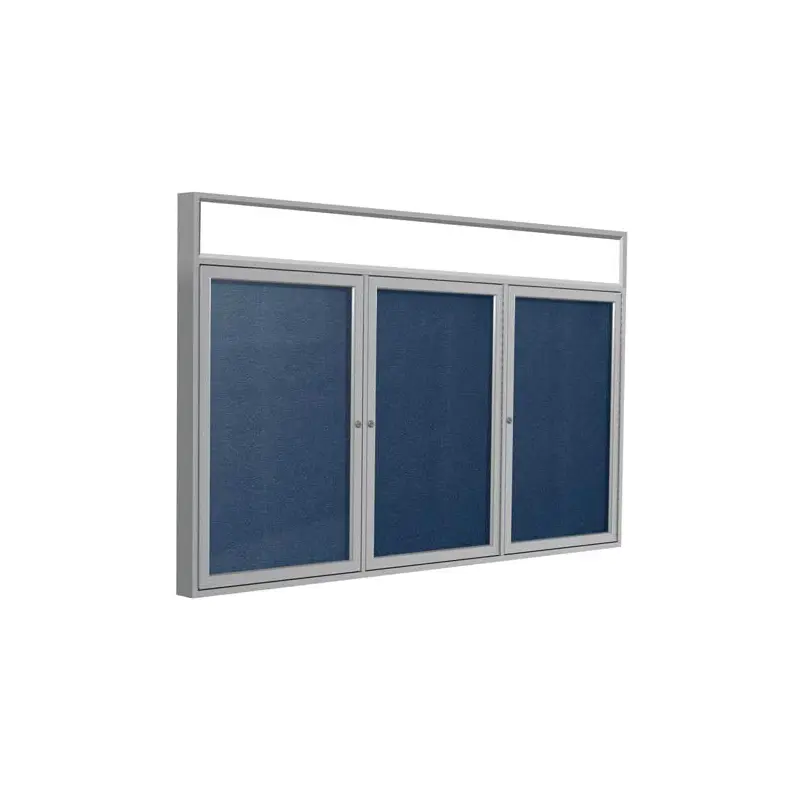 72" x 48" 3-Door Satin Alum Frame w/ Headliner Enclosed Vinyl Tackboard - Navy