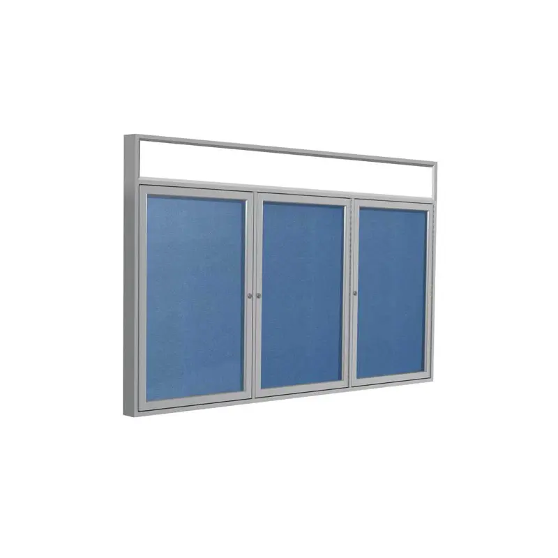 72" x 48" 3-Door Satin Alum Frame w/Illuminated Headliner Enclsd Vinyl Tackboard - Ocean
