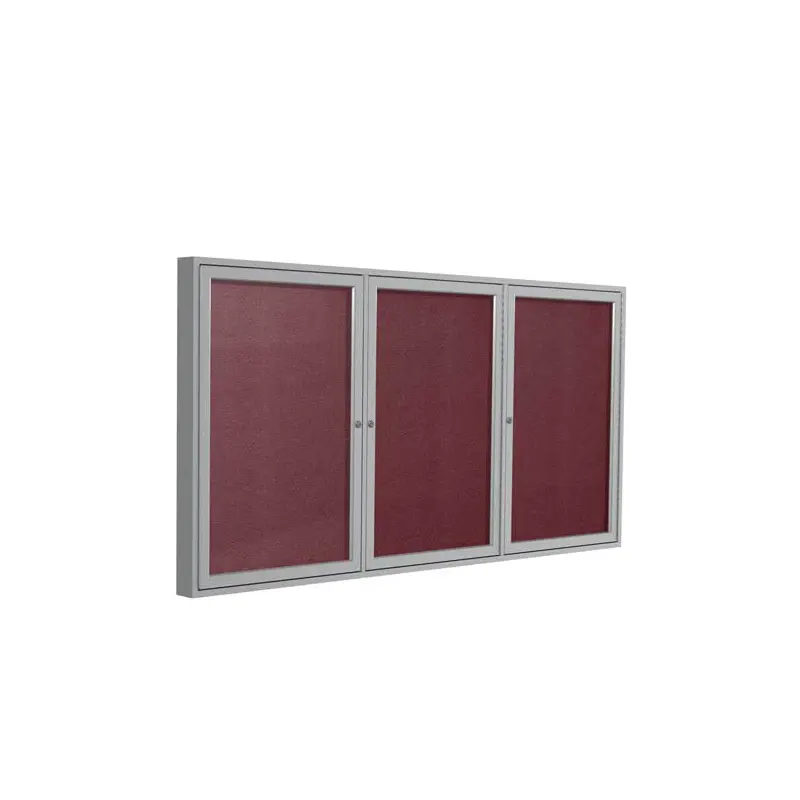 72" x 48" 3-Door Satin Aluminum Frame Enclosed Vinyl Tackboard - Berry