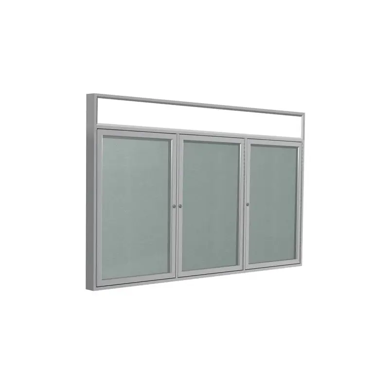 96" x 48" 3-Door Satin Alum Frame w/Illuminated Headliner Enclsd Vinyl Tackboard - Silver