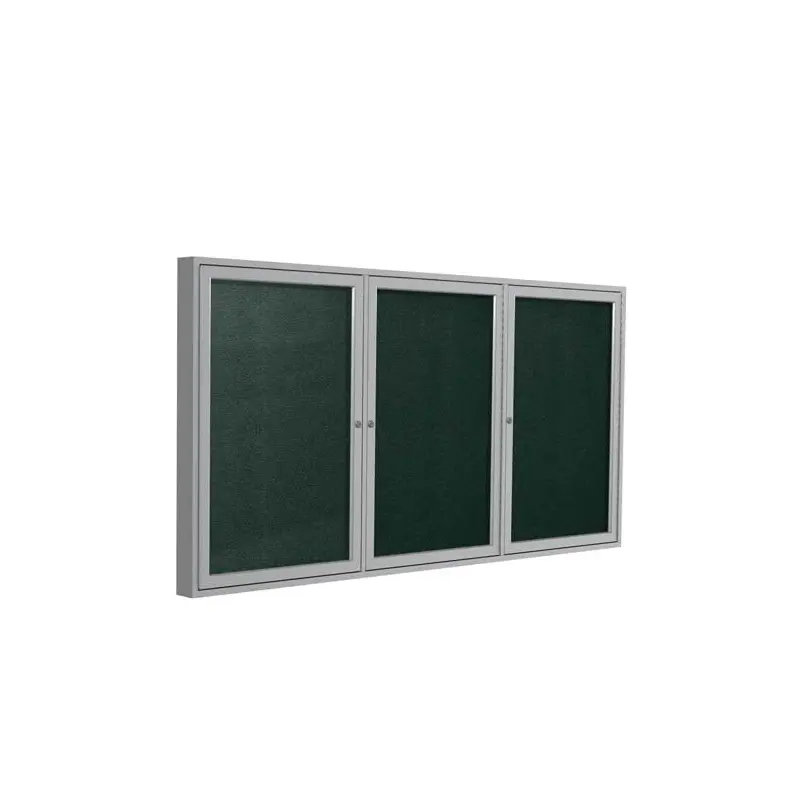 96" x 48" 3-Door Satin Aluminum Frame Enclosed Vinyl Tackboard - Ebony