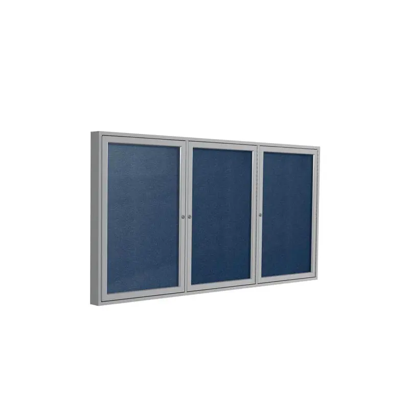 96" x 48" 3-Door Satin Aluminum Frame Enclosed Vinyl Tackboard - Navy