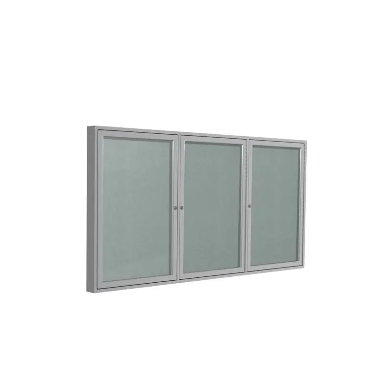 96" x 48" 3-Door Satin Aluminum Frame Enclosed Vinyl Tackboard - Silver