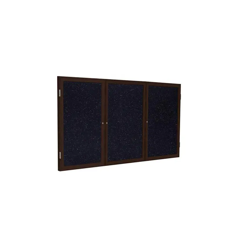96" x 48" 3-Door Wood Frame Walnut Finish Enclosed Recycled Rubber Tackboard - Confetti