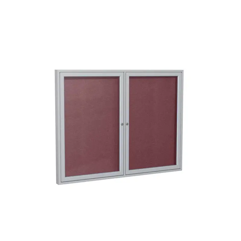 60" x 48" 2-Door Satin Aluminum Frame Enclosed Vinyl Tackboard - Berry