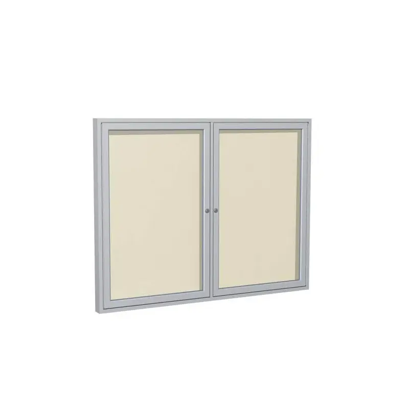 60" x 48" 2-Door Satin Aluminum Frame Enclosed Vinyl Tackboard - Ivory