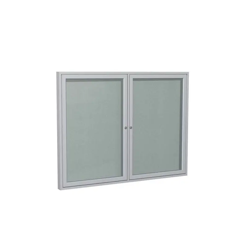 60" x 48" 2-Door Satin Aluminum Frame Enclosed Vinyl Tackboard - Silver