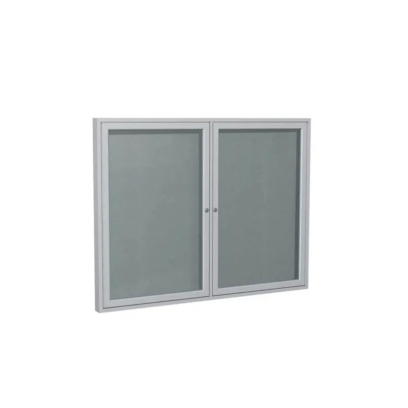60" x 48" 2-Door Satin Aluminum Frame Enclosed Vinyl Tackboard - Stone