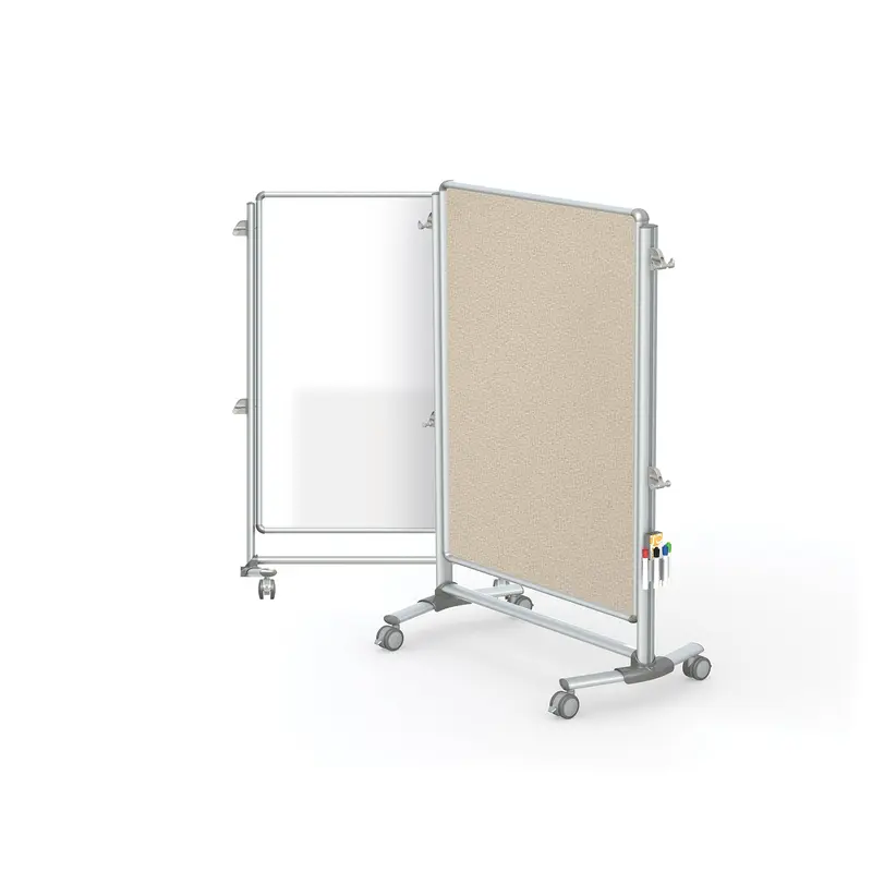 Ghent-NEX223MFP-90 - 57.38"x40.38" Nexus Jr. Partition-2-Sided Mobile Porcln Magn WB/Fabric TB Beige
