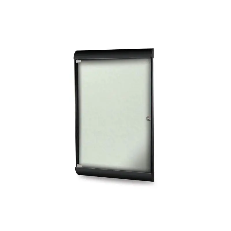 Ghent-SILH20476 - 42.13"x27.75" 1-Dr Silhouette Encl Bulletin Bd, Black Frame, Vinyl Fabric Silver
