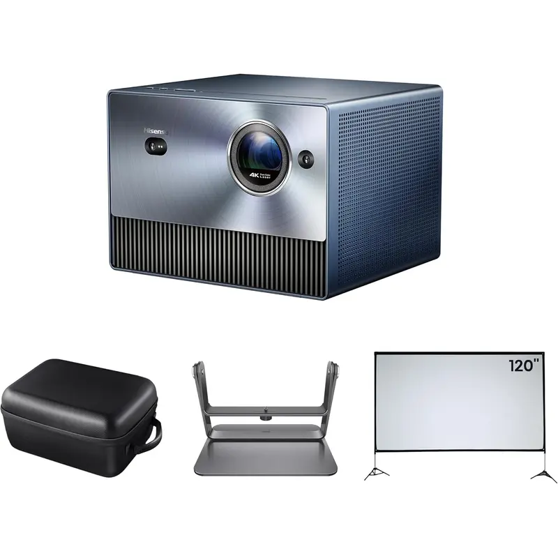 Hisense C1 4K Triple Laser Projector Bundle with 120" Outdoor Screen (Renewed)