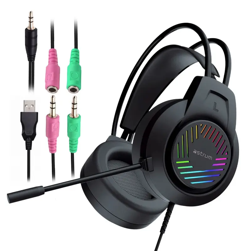 Astrum HG100 Wired Gaming Headset, 2 x 3.5mm with Boom Mic and USB LED