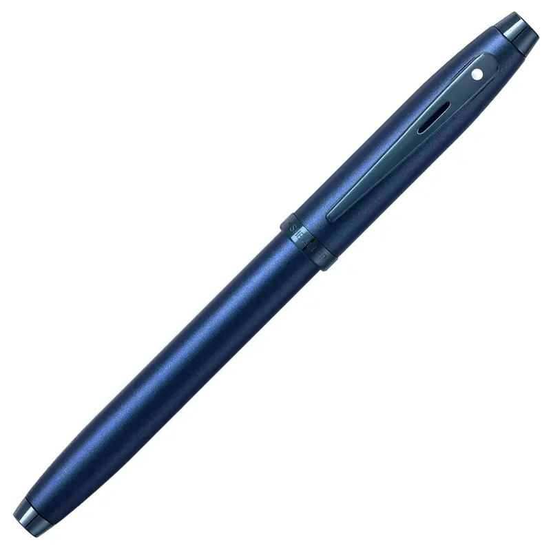 Sheaffer 100 9371 Satin Blue Fountain Pen With PVD Blue Trim - E0937153