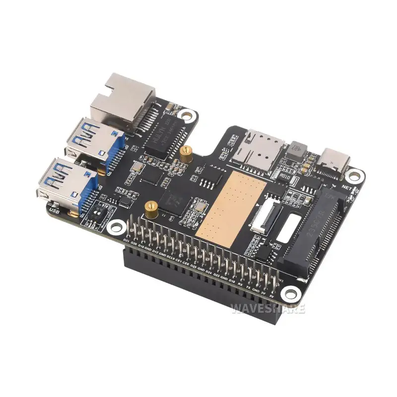 PCIe to minipcie / Gigabit Ethernet / USB 3.2 Gen1 HAT for Raspberry Pi 5, Supports minipcie Interface 4G Module, High-Speed Networking, Raspberry Pi 5 HAT