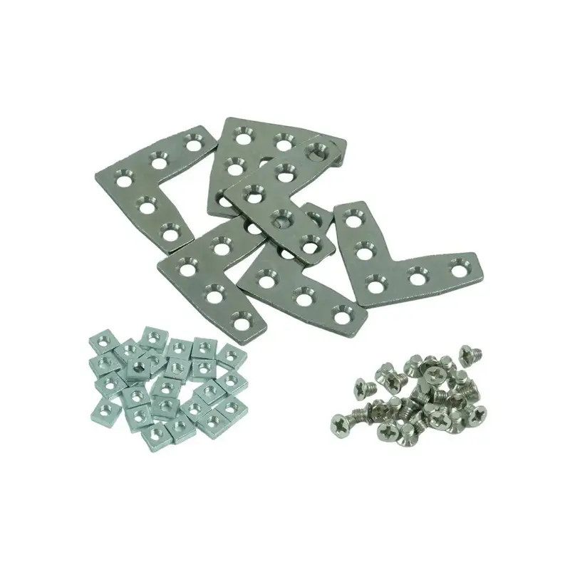 For 12x12mm Profiles, L-Shaped Assembly Plates (6 Pieces); Sliding Nut (50 Pieces) and Countersunk Screws (50 Pieces)