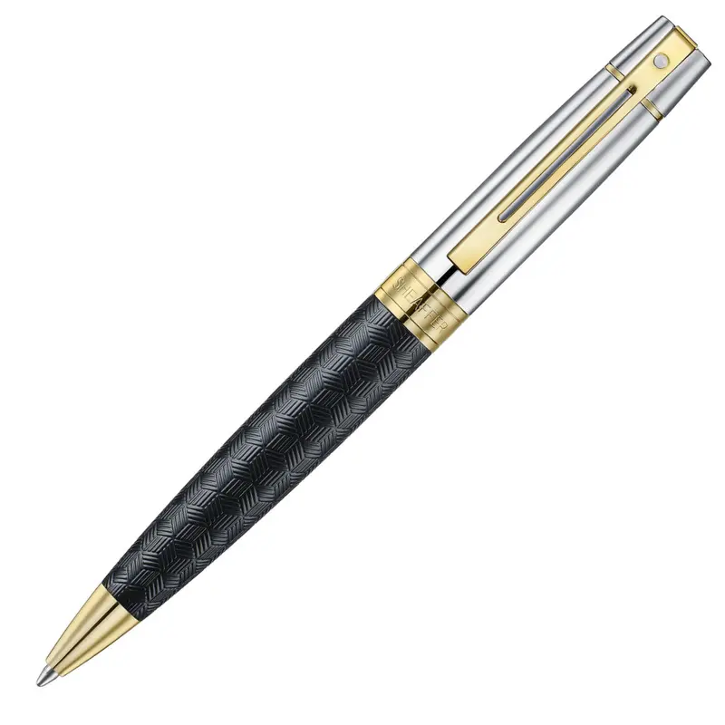 Sheaffer 300 Ballpoint Pen Engraved Matte Black and Chrome with Gold Trim - E2934751