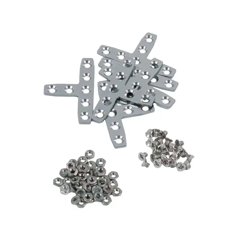 For 10x10mm Profiles, T-Shaped Assembly Plate (6 Pieces); Sliding Hex Nut M3 (50 Pieces) and Countersunk Head Screw M3x4mm (50 Pieces)