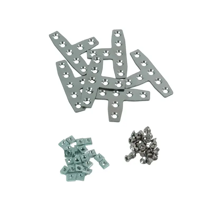 For 12x12mm Profiles, T-Shaped Assembly Plate (6 Pieces); Sliding Nut M3 (50 Pieces) and Countersunk Head Screw M3x4mm (50 Pieces)