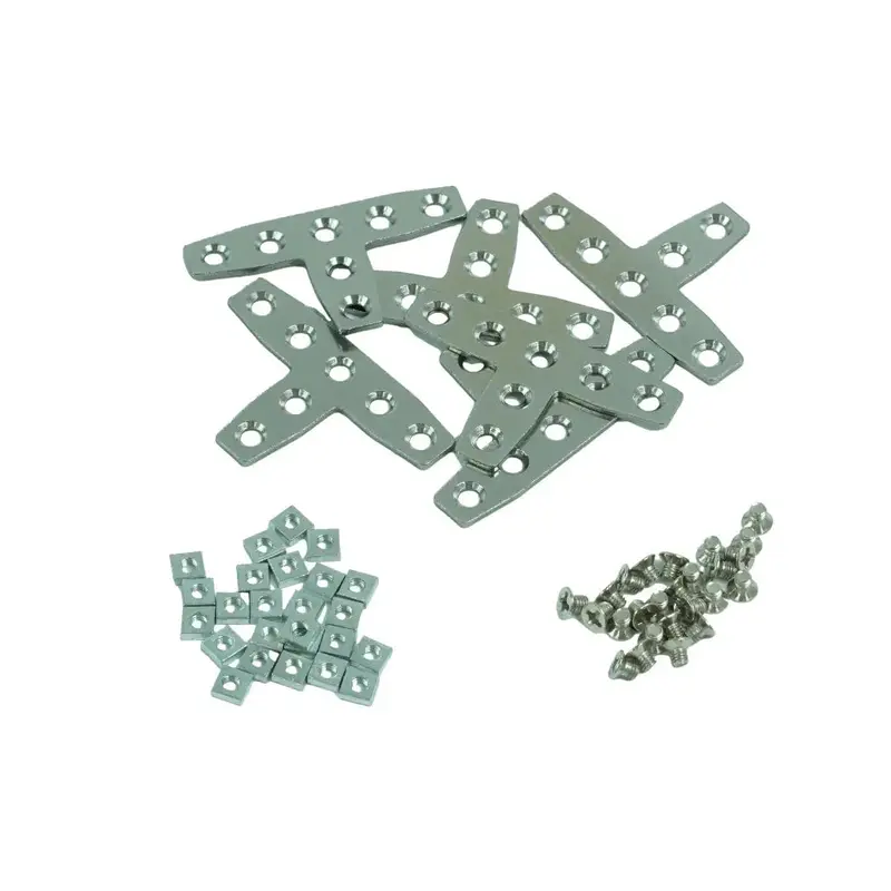 For 15x15mm Profiles, T-Shaped Assembly Plate (6 Pieces); Sliding Nut M4 (50 Pieces) and Countersunk Head Screw M4x5mm (50 Pieces)