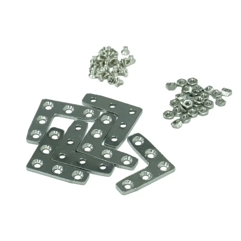 For 8x8mm Profiles, L-Shaped Assembly Plate (6 Pieces); Sliding Hex Nut M2 (50 Pieces) and Countersunk Head Screw M2x3mm, (50 Pieces)
