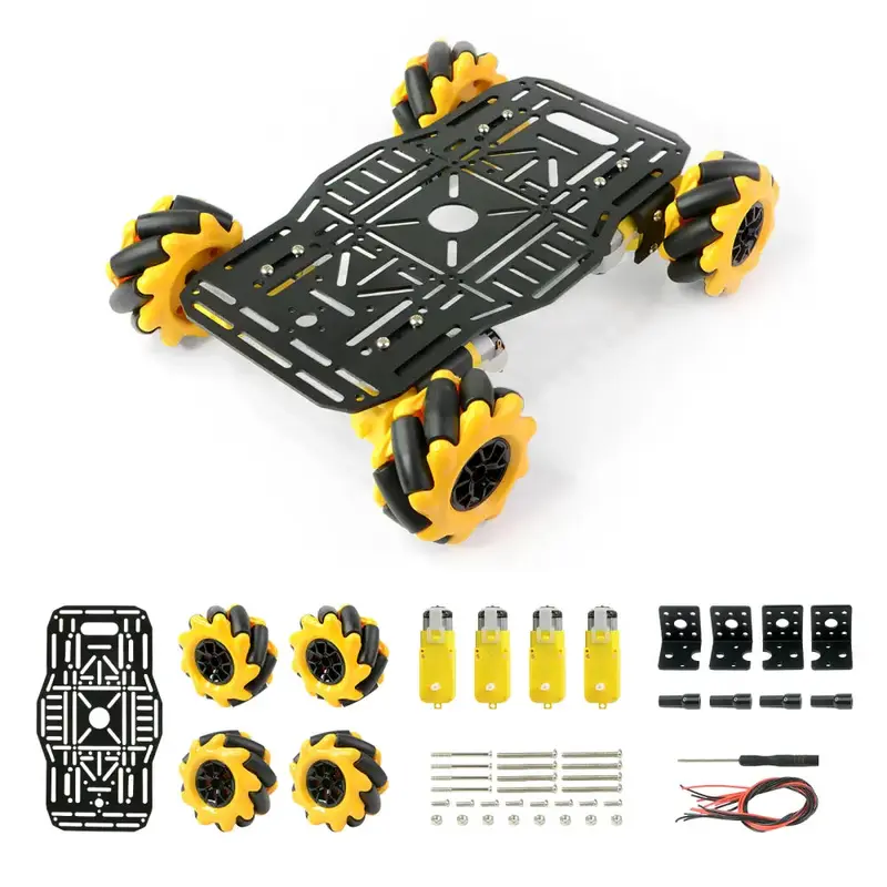 4WD Mecanum Wheel Robot Chassis Car Kit 360 Omnidirectional Movement with Metal Chassis and TT Motor Robot Building Platform Robot Car DIY Kit for Arduino/Microbit/Raspberry Pi (Unassembled)