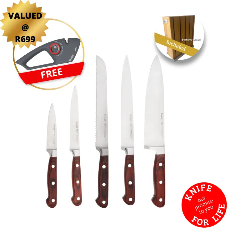Snappy Chef 5pc Kitchen Knife Set With Block - SCKS005