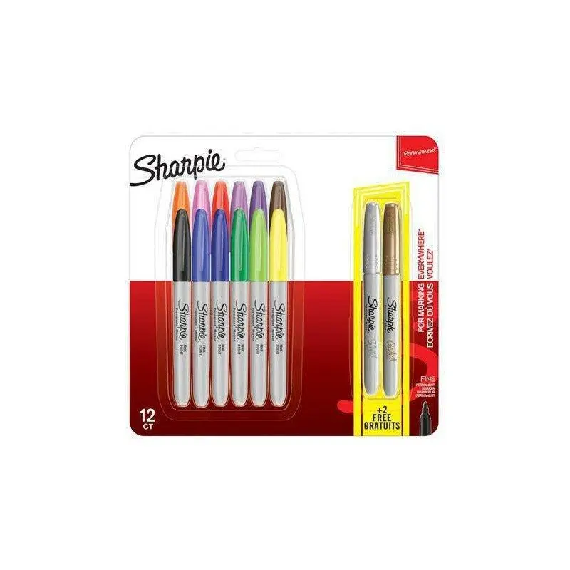 Sharpie Permanent Markers Assorted 12 Pack + 2 Free Metallic