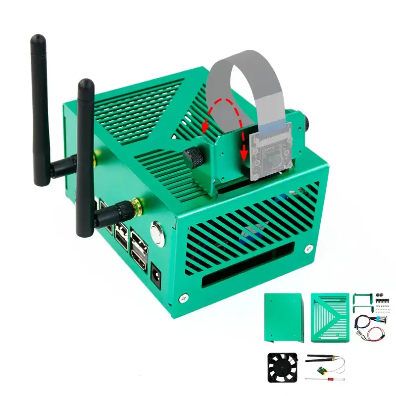 Yahboom green aluminum alloy case for NVIDIA Jetson NANO B01/Xavier NX/TX2 NX/Orin NX SUPER/Orin NANO SUPER--Case+Antenna+Cooling fan+Network card