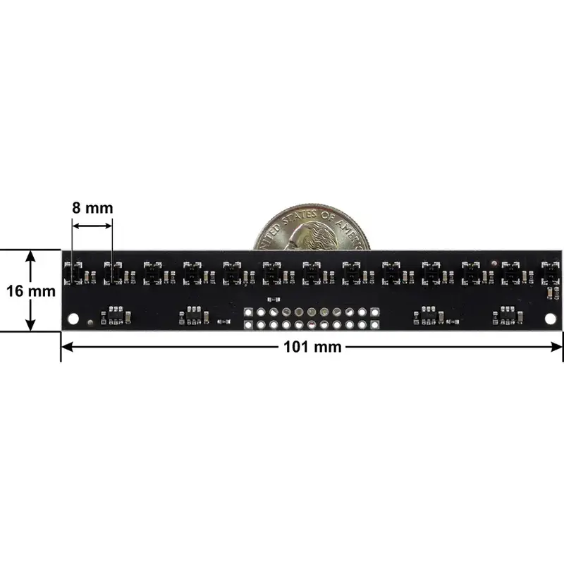 Pololu QTRX-MD-13RC Reflectance Sensor Array: 13-Channel, 8mm Pitch, RC Output, Low Current