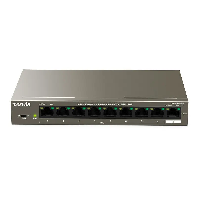 Tenda 9-Port 10/100Mbps Desktop Switch With 8-Port PoE - TEF1109P-8-63W