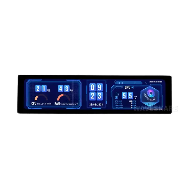 Waveshare 11.9" IPS Display, 3201480 Pixel, Toughened Glass Panel, HDMI Interface