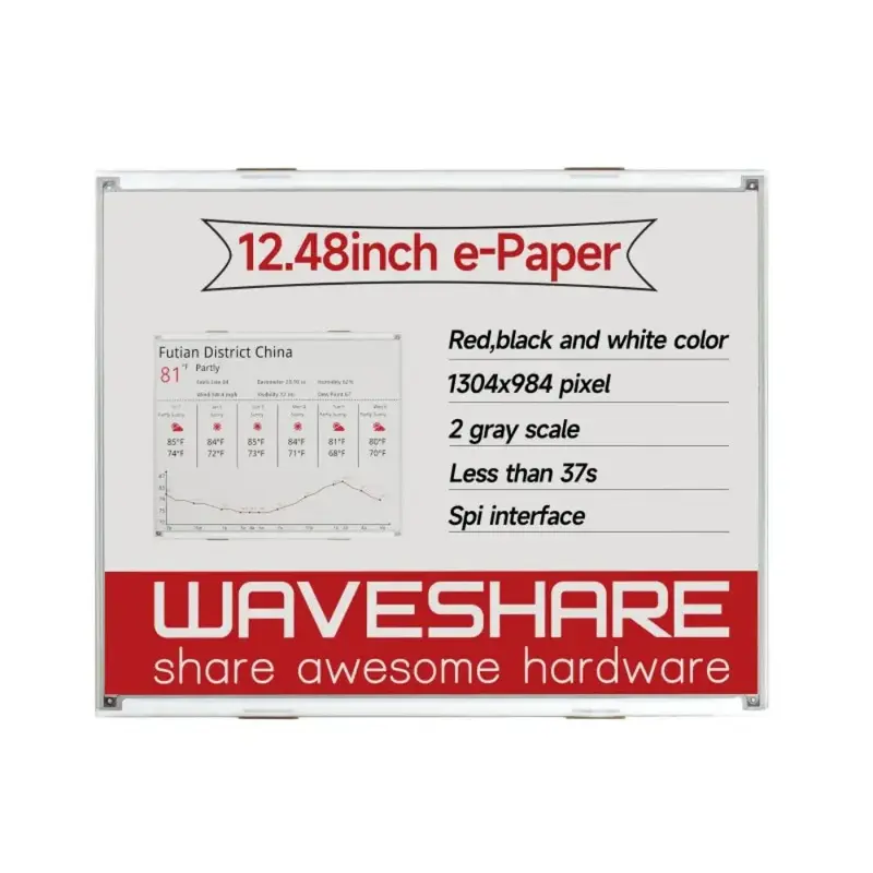 Waveshare 12.48" E-Ink Raw Display, 1304984, Red/Black/White 3-Color