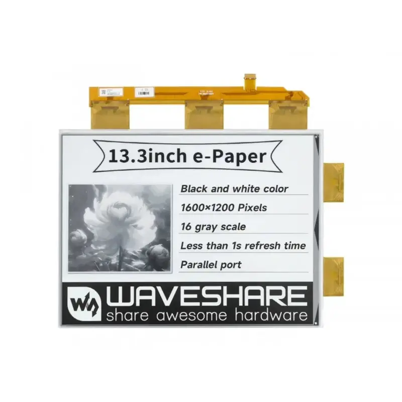Waveshare 13.3" E-Paper E-Ink Raw Display, 16001200, Black/White, 16 Grey Scales, Parallel Port, w/o PCB