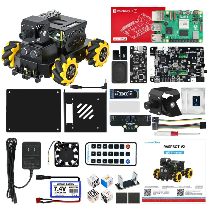 Yahboom AI Vision Robot Raspberry Pi 5 Car Support Python Progamming Open Source-Superior Version((RPi5 4GB Board))