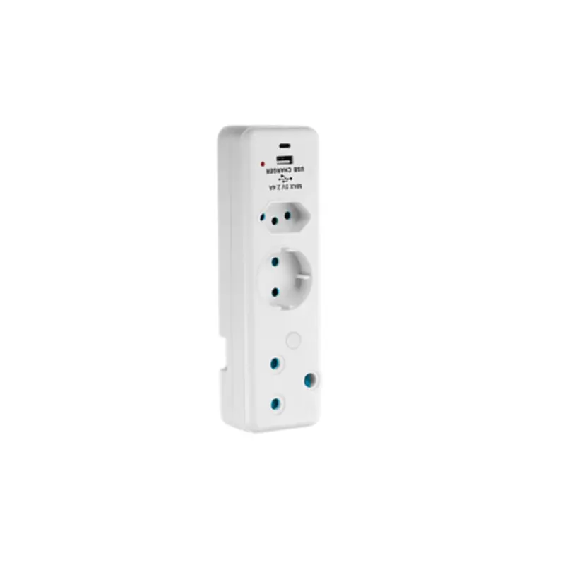 Ellies 3 Way Schuko Adaptor with type C + USB- White - FEA1/2USB