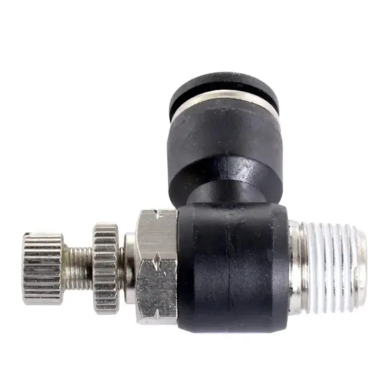 AndyMark Pneumatic Fitting 1/8 NPT Male to 1/4 Tube Elbow m-in Flow Valve