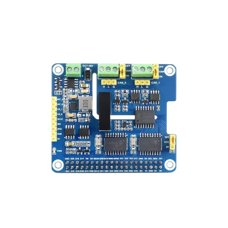 Waveshare 2-Channel Isolated CAN Bus Expansion HAT for Raspberry Pi, Dual Chips Solution, Stackable Design