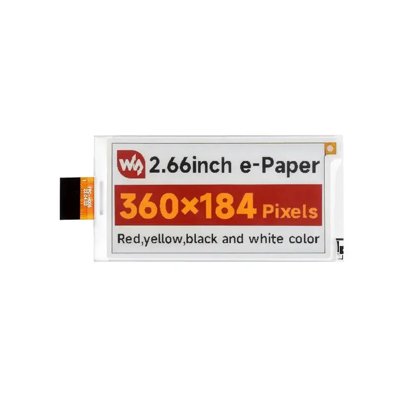 Waveshare 2.66" E-Paper (G) Raw Display, 360x184, Red/Yellow/Black/White, SPI Communication
