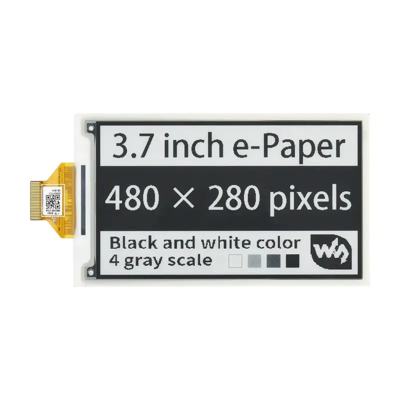 Waveshare 3.7" e-Paper E-Ink Raw Display, 480280, Black/White, 4 Grey Scales, SPI, w/o PCB