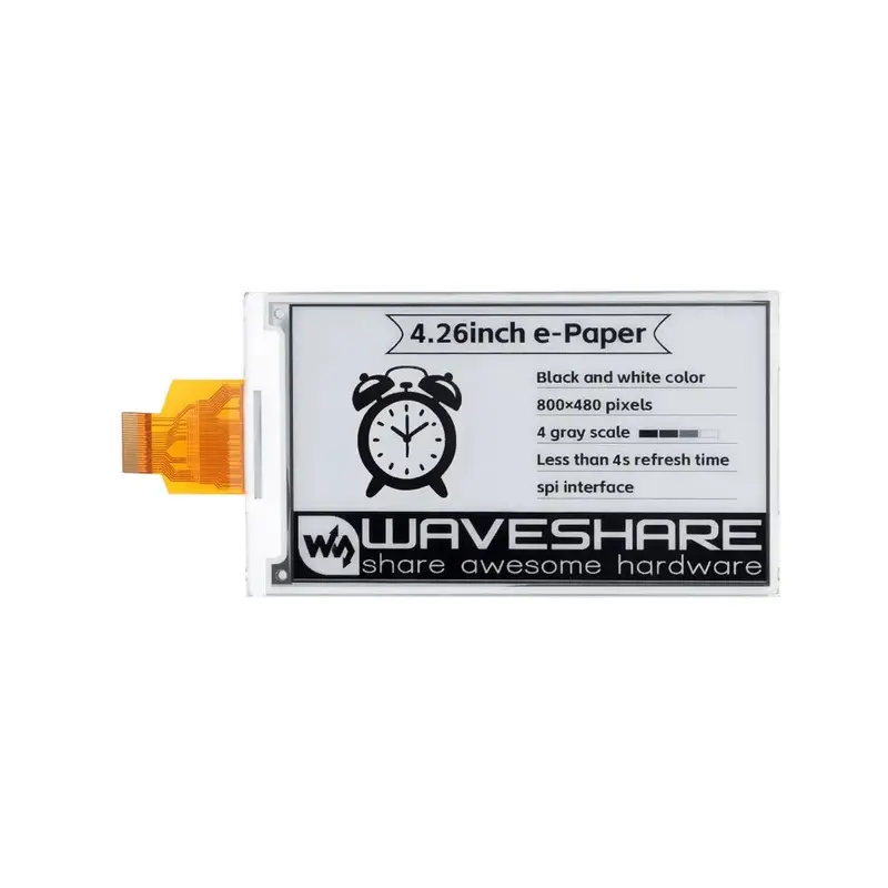 Waveshare 4.26" E-Paper Raw Display, 800x480, Black/White, SPI Communication