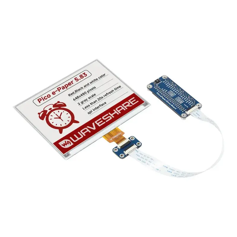 Waveshare 5.83" E-Paper E-Ink Display Module (B) for Raspberry Pi Pico, 648480, Red / Black / White, SPI
